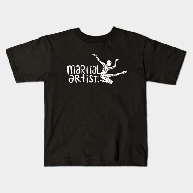 Martial Arts Artist Jump Kids T-Shirt by badlydrawnbabe